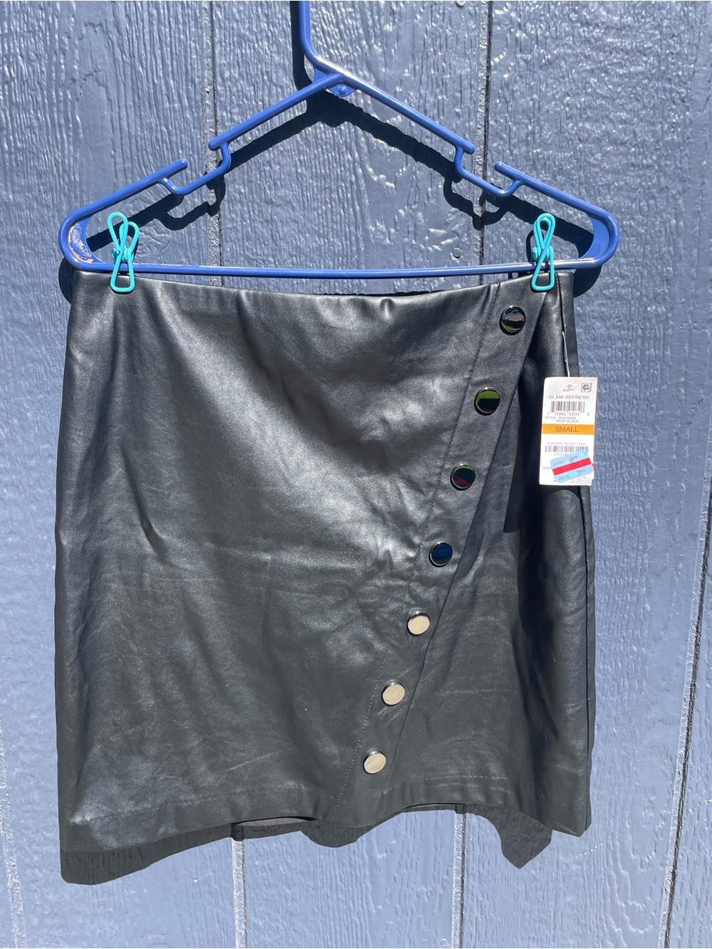 Faux Vegan Leather Black Button-Accent Skirt - Brand: INC